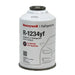 Front view of a Honeywell R-1234yf refrigerant can for automotive air conditioning systems with Solstice yf label and vehicle graphic.