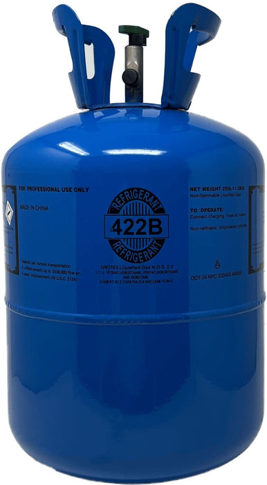 R-422B NU-22B refrigerant cylinder – non-ozone depleting R-22 alternative for AC systems.